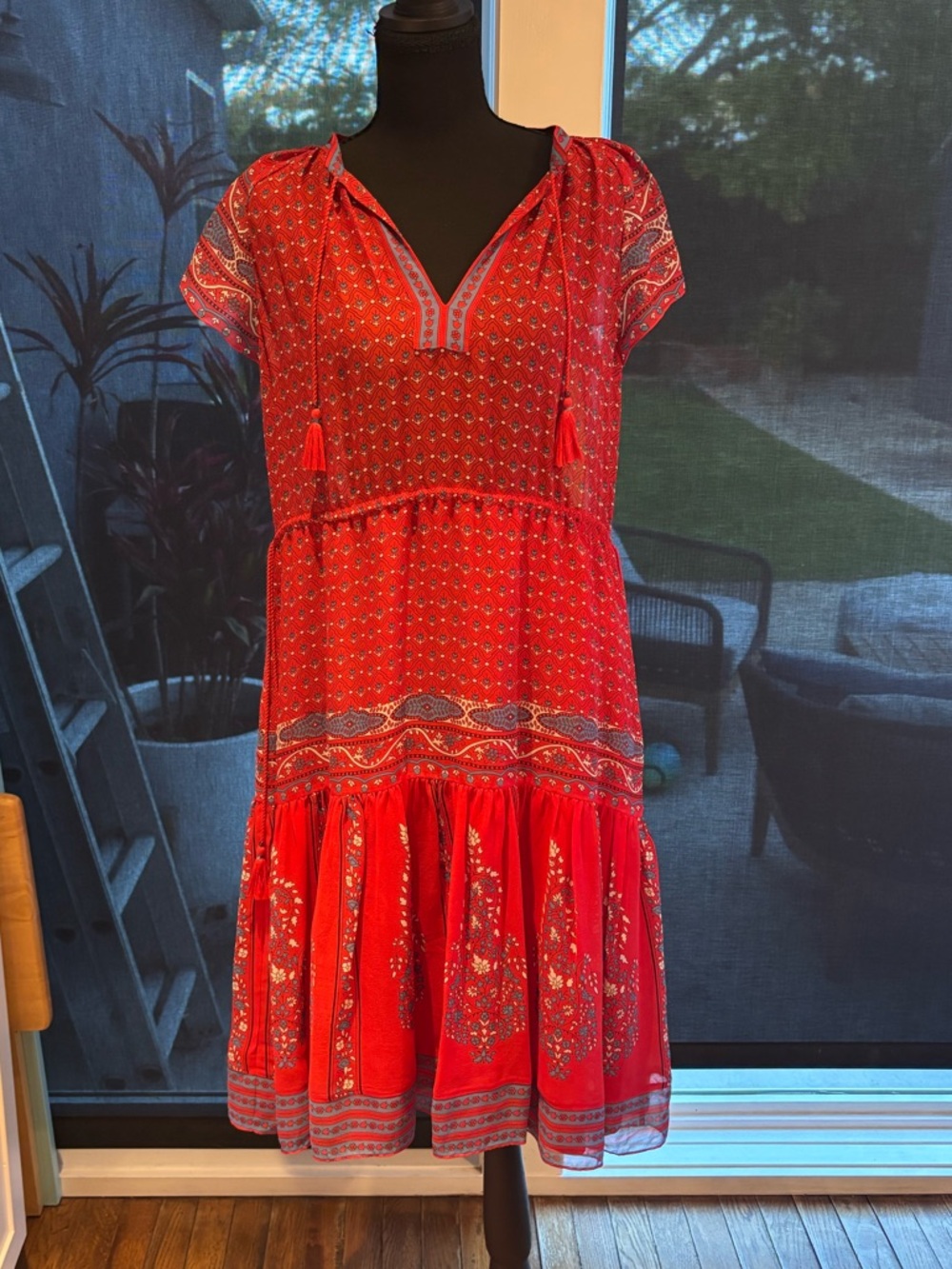 Ulla Johnson Red Printed Tiered Mini Dress